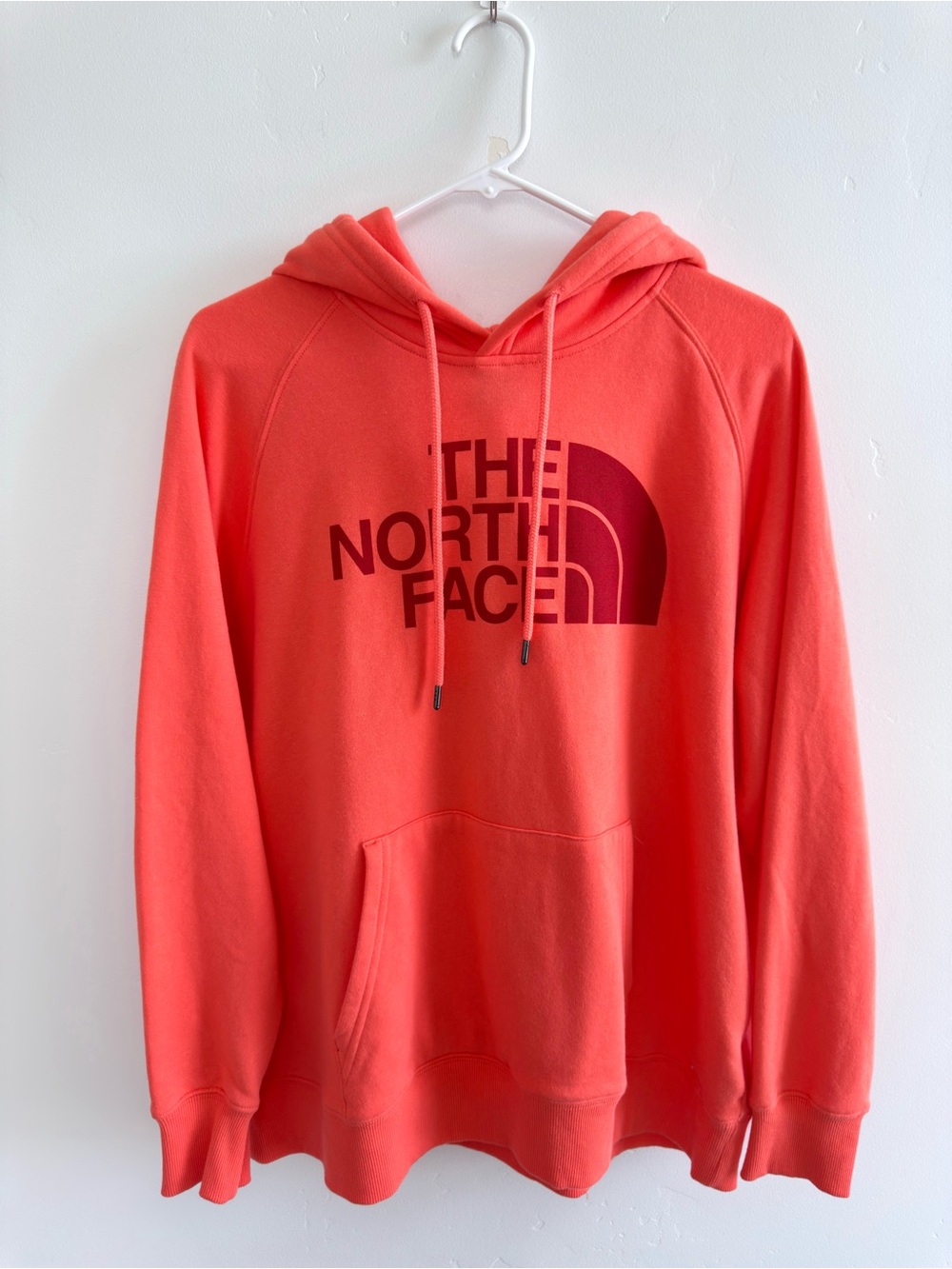 The North Face Half Dome Women’s Logo Pullover Hoodie Coral Fleece Size L Neon